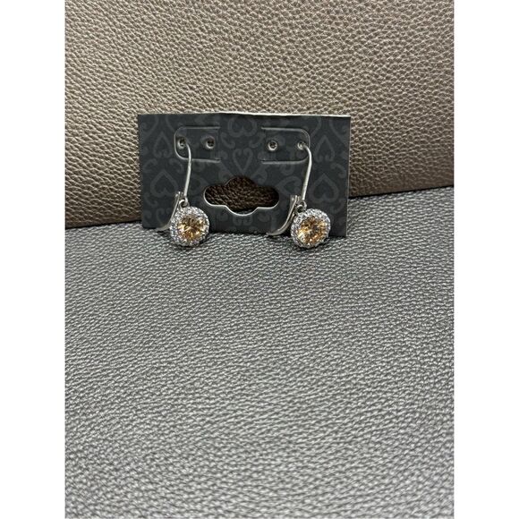 Simulated Citrine and Diamond Rhodium plated Lever back Earrings - Picture 1 of 4